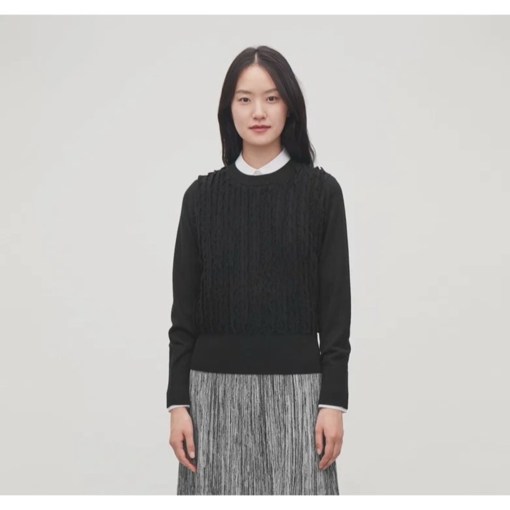 COS Frilled Wool-Knit Jumper in Black Size XS